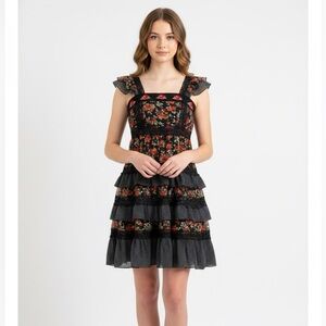 Lipstik Floral Black & Red Roses, Embroidery & Lacework Floral Girls Dress 8 NWT